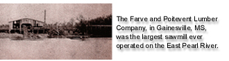 picture of the Farve and Poitevent Lumber company, in Gainesville, MS, the largest sawmill ever operrated on the East Pearl River