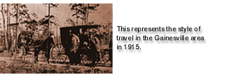 picture of horse and buggy, represents the style of travel in the Gainesville area in 1915