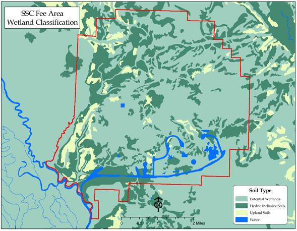 picture of map identifying wetlands in Stennis buffer zone